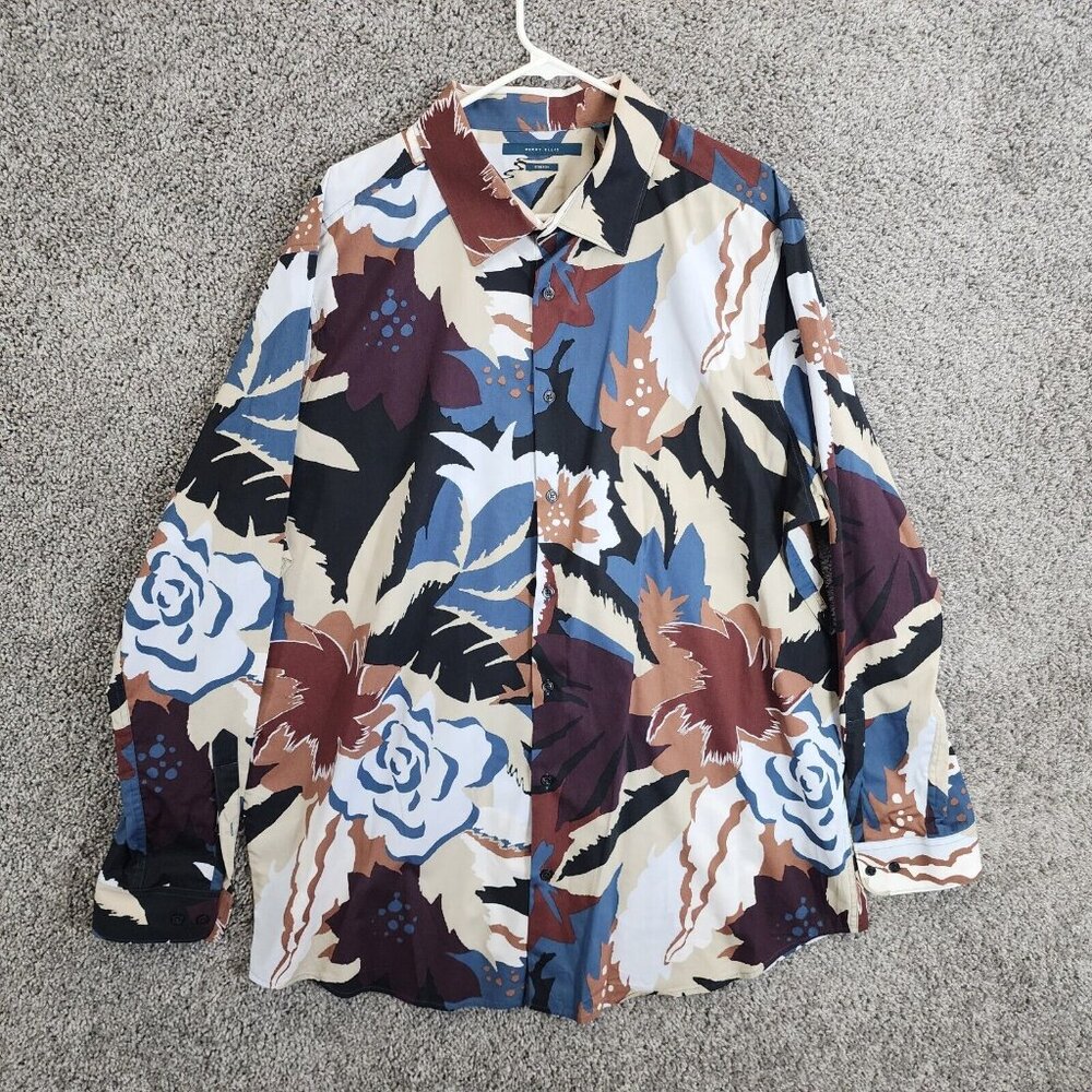 Perry Ellis Shirt Mens Size 2X Floral Stretch Long‎ Sleeve Casual Button Down